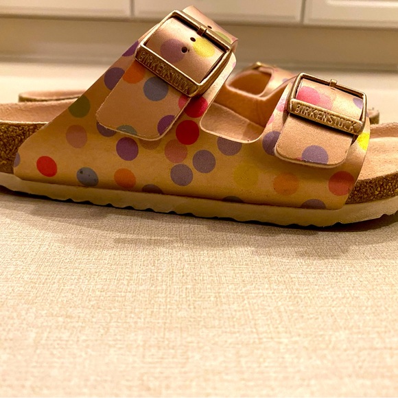 Birkenstock Arizona Sandals Kids’ Rose Gold Metallic/Multicolor Polka Dot - Picture 5 of 5